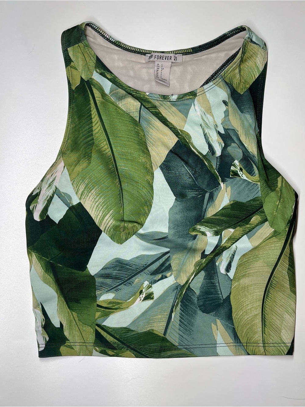 Green Tropical Leaf Crop Tank Activewear Sports Bra Top